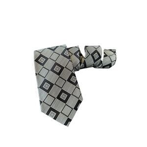 Stafford Executive Tie Extra Long Black Silver Geometric Mens Necktie Career